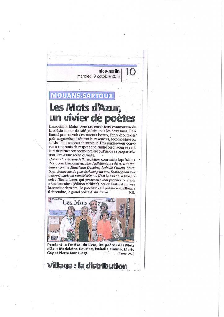 Les Mots d'Azur, un vivier de poètes -- 09.10.2013
