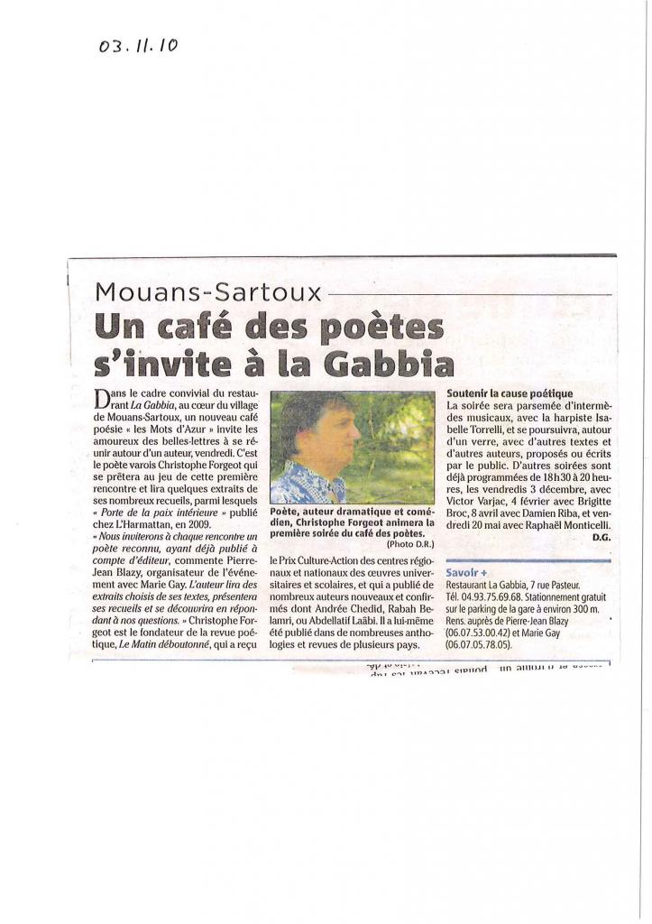 Un café de poètes s'invite à la Gabbia--03.11.2010